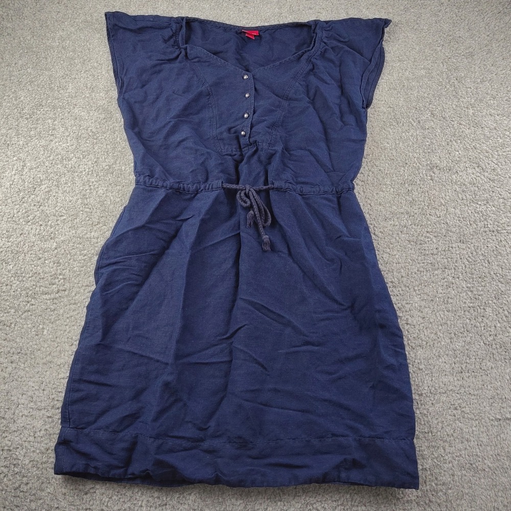 Merona Linen Blend Mini Dress Sz 10 Drawstring Waist Greek Roman Toga Navy Blue